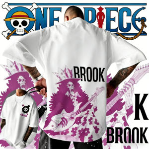 Bandai | 2026 Summer One Piece Brook Retro Cotton Print T-Shirt Anime Lovers Casual Sport Harajuku Top for Men Women Kids Y2k