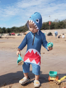 ชุดว่ายน้ำเด็กชายเด็กหญิงลายฉลามกันแดดฤดูร้อนชุดเดรสเด็กวัยเตาะแตะและเด็กวัยทารกชุดว่ายน้ำสำหรับเด็กอายุ 1-3 ปี