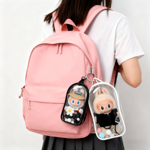for 17cm Labubu Colorful Transparent Protector Case Organizer Box  Plush Dolls Outdoor Display Bag With Keychain Doll Accessorie