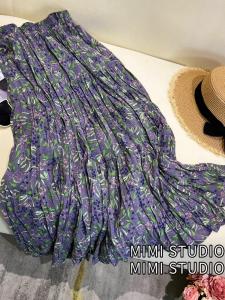 Gray Purple Floral Half Skirt Womens Fairy Style Chiffon Midi Skirt Summer Korean Style Large Flounce Skirts Vintage Style