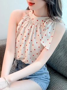 Áo Sơ Mi Không Tay Mùa Hè Voan Cổ Treo Rộng Rãi Thon Gọn Pure Desire Phong Cách Không Tay Áo Chấm Bi Mềm Mại Thanh Lịch Cho Nữ