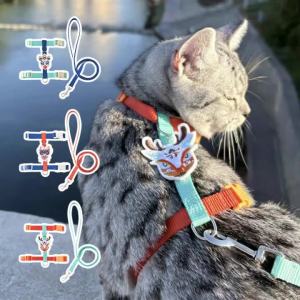 Cat Harness Leash Set Embroidery H Shape Escape Proof Vest Adjustable Strap Lightweight Kitten Set