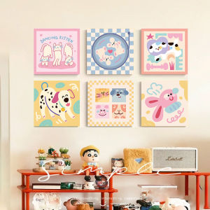 Cute Cat Cream Dopamine Living Room Bedroom Decorative Painting Modern Minimalist Style Metal Framed Animal Pattern Artwork