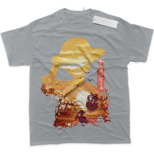 Bandai | Mens T Shirt Mens Sports T Shirt Mens Short Sleeve T Shirt Anime One Piece Luffy Waving Straw Hat Ship Sunrise Pattern