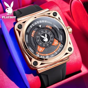 PLAYBOY 100% ของแท้ นาฬิกา ผู้ชาย กัน น้ำ 2025 ใหม่ ของแท้ ลำลอง กีฬา สายซิลิโคน กันกระแทก ส่องสว่าง ประกัน 1 ปี นาฬิกาควอตซ์