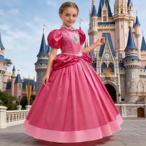 Pink princess peach performance costume 3-10 years old children dance costume kidsElegant dress for girl birthday party dress