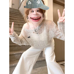 YUEZHONGWEI | French Hollow Out Hole Round Neck Ice Silk Knitted Sun Protection Cover Up Women Summer Thin Loose Air Conditioning Top