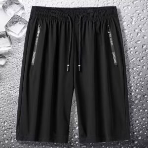 2024 Summer New Mens Ice Silk Casual Shorts Thin Five-Point Beach Pants Loose Fit Quick Dry Lightweight Elastic Waistband