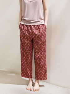 XEXZ | Pure Cotton High Waist Wide Leg Casual Pants Elastic Waist Slimming Straight Cut Home Wear Cool Feeling Nine Points