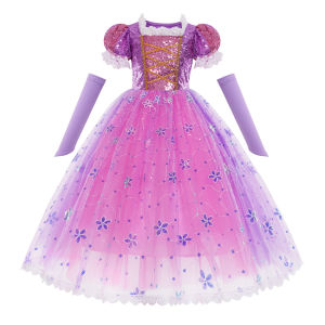 Disney Carnival เครื่องแต่งกาย Tangled แรงบันดาลใจเจ้าหญิง Rapunzel แต่งตัวเครื่องแต่งกายบทบาทเล่นวันเกิด Party Rapunzel Ball Gown Sequined
