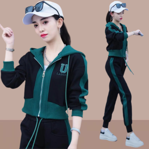 Womens Pure Cotton Casual Sportswear Set Spring Autumn Loose Fashionable Hoodie Jacket Two Piece Set Long Sleeve Zipper
