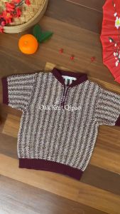 LEWIS EMMA - Oak Knit Top Qipao (6 Bulan-14 Tahun) Atasan Knit Anak & Bayi Laki-Laki Perempuan / Baju Rajut Atasan Lengan Pendek