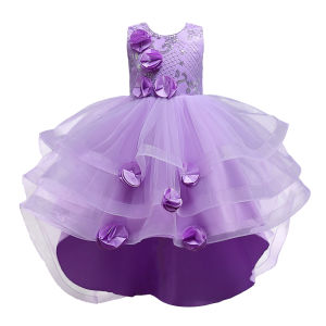 New PUrple Flower Girl Princess Tail Dress for   3 to 12 Year KID Birthday Party Dresses