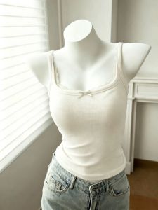 QIAOCHENXIAN | Breast Padded 95%Cotton Lace Trim Camisole Tank Top