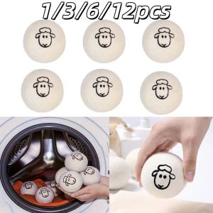 1-12pc 5/7cm Reusable Wool Laundry Dryer Ball Anti Winding Anti Wrinkle Cleaning Product Softener Laundry Quick-Dry Drying Balls