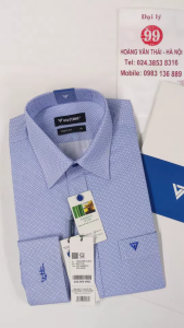 [Việt Tiến ] Sơ Mi Dài Tay- Regular (Suông) - Vạt Bầu - Hoạ tiết ô vuông xanh trên nền trắng