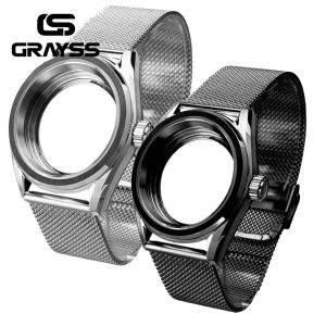 Vỏ Đồng Hồ Lặn 38mm SKX Mod PVD Sapphire Crystal Đen Với Dây Đeo Milanese Dành Cho Máy NH34 NH35 NH36 NH70 Khả Năng Chịu Áp Lực 20 Bar Cạnh Được Cắt Và Đánh Bóng.