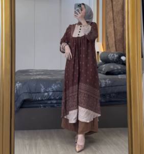 Setelan Tunik Adiba Rayon Diamond mix Kulot Crinkle Airflow Kancing Busui Oneset long tunik motif Premium