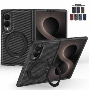 for Samsung Z Fold 8 ultra /8/7/6 Carbon Fiber Texture Phone Case 360°Rotatable Magnetic Ring Stand Full‑Cover Shockproof Foldable Protective Cover