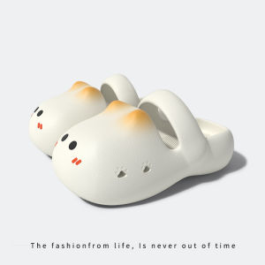 Chedoir Cat Head Slippers Womens Summer Outdoor Wear Home Indoor Ladies Hole Shoes Cartoon Style EVA Upper Comfortable