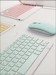 【SKIT SG】10 Inch Wireless Bluetooth Keyboard + 2.4G Dual Mode Mouse Set Rechargeable Ultra Slim Silent Portable Mini Keyboard and Wi-Fi Mouse for Tablet Smartphone Laptop I O S Android Windows WiFi Compatible Compact Wireless Keyboard Office Travel Study