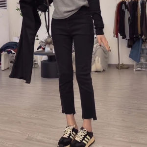 Spring New plus Size High Waist Skinny Jeans Womens Elastic Nine Points Small Straight Tube Pants Eight Parts Cotton Blend