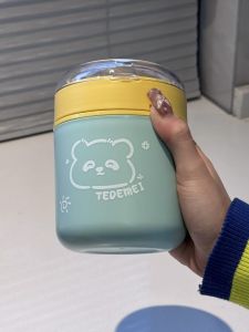 Bear Breakfast Cup Insulation with Cover Spoon Portable Insulation Cup Food Grade Oat Cup Office Worker For Home Meal Replacement Soup Jar