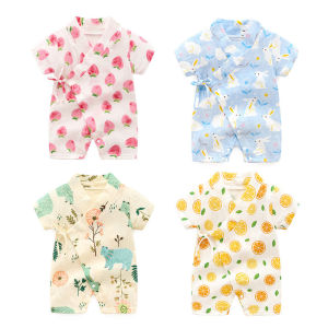 Spring Autumn Baby Romper Half Sleeve Gauze Cloth Short Sleeve Kimono Style Baby Wrap Cotton Breathable Infant Clothing