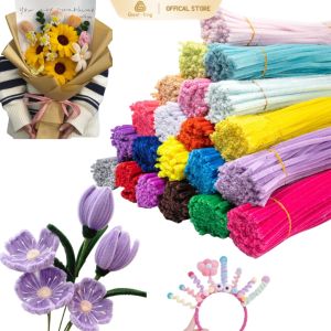 fuzzy Wire 100 Pcs Chenille Stems Stick Twisting Bar Bouquet Material Encrypted Hair Roots Handmade DIY Flower Toy