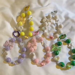 Zephyriy Trendi Ins Solid Color Kunci Rantai Jantung Bow Manik -manik Rantai Telepon Kamera Telepon Telepon Diy Lanyard Tali Gantungan Ponsel