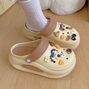 รองเท้าแตะแบบสวมสำหรับผู้หญิง ทรงส้นหนา ป้องกันการลื่น รองเท้าแตะชายหาดแบบลำลอง ใส่ได้สองทาง รองเท้าแตะกลางแจ้งในช่วงฤดูร้อน