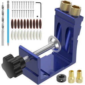 47Pcs Pocket Hole Jig Metal Pocket Screw Jig Drill Guide 15 Degree Angle Hole Drilling Positioner Woodworking Punch Locator Tool