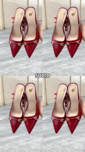 STOMPION Sandals For Women With Heels Retro French Style Leather Pointed Toe Office Black Heels