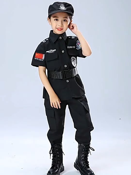 6pcs Set Police Costume for Kids Boy Police Cosplay for Kids Uniform Short Sleeve army costume for kids