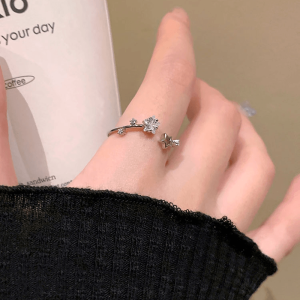 Srrmhyn Star Zircon Ring Adjustable Open Ring for Women Korean Style Fashion Jewelry Index Finger Ring Silver Gold Plated