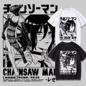 Bandai | Adult and Children Chainsaw Man Reze Classic Comic Panel T-shirt! Bomb Devil Pure Cotton Anime Short Sleeve