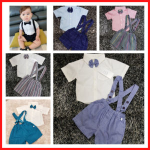 Bộ yếm sơ mi bé trai công tử set quần áo bé trai 1 đến 2 tuổi có quai đeo tặng kèm nơ xinh xắn tự tin dự tiệc thôi nôi sinh nhật
