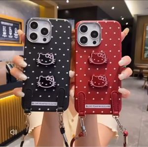 Infinix Smart 8 Pro 9 Hot 30i 40 Pro 40i 50 50i printed dot 3D kitty ribbon with chain strap leather phone case fon sarung 皮革手机壳
