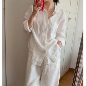 French Style Linen White Shirt Women Summer High Sensation Lazy Loose Slimming Sun Protection Top Coat Shirt Korean Version