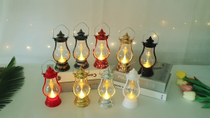 LED Retro Small Oil Lamp Portable Wind Candle Lamps Decoration Kerosene Lights Electronic Candle Lamps Ramadan Lamp