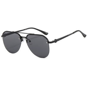 Semi-rimmed Double-bar Sunglasses For Men Sun Protection Fashionable Metal Sunglasses For Women 9258