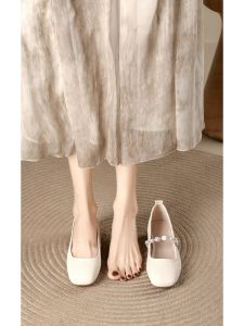 Giày Mary Jane Đế Thấp Bằng Da Mềm Thoải Mái Cho Nữ Mùa Xuân Phong Cách Tiên Nữ Giày Cao Gót Đơn Thời Trang Thường Ngày