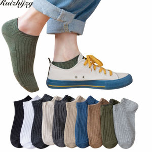 Ruizhijzg Cotton Mens Comfortable And Breathable Socks Boys Solid Color Low Cut No Show Invisible Ship Short Socks