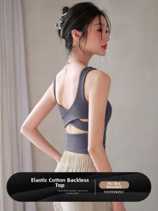 Unique Cross Back Vest Women Summer Outerwear with Chest Pad Integrated Inner Wear Base Shirt Special Design Strap Vest