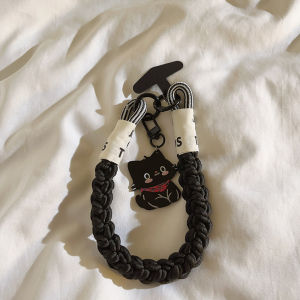 Handmade Black Scarf Cat Pendant Mobile Phone Case Camera Accessory Female Style Student Portable Durable Wristband Keychain Earphone Cover Decoration