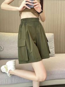 กางเกงขาสั้นทำงานสไตล์อเมริกันสำหรับผู้หญิง กางเกงขายาวทรงตรงบางแห้งเร็ว 5 จุด กางเกงขายาวทรงสปอร์ตสำหรับฤดูร้อน