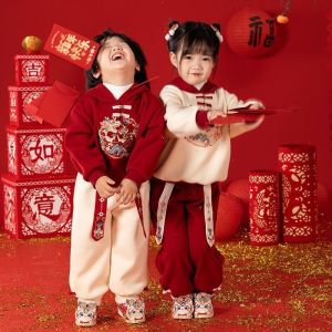 New Year Visiting Clothes Childrens Performance Outfits Winter Thickened Fleece Baby Hanfu Boys New Snake Year Design
