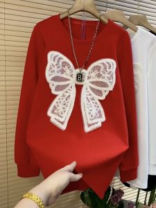 Áo Sơ Mi Dài Tay Rộng Rãi Mùa Xuân 2025 Cho Nữ Cỡ Lớn Áo Lót Bên Trong Thon Gọn Cho Người Béo Có Nơ Bướm