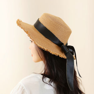 Casual Style Straw Hat Womens Beach Hat Flat Brim Sunshade Fashionable Versatile Hat Summer Woven Sun Hat Travel Suitable