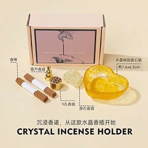 Natural Crystal Chip Drip Gel Lotus Flower Incense Stick Set Incense Burner Base天然水晶碎石滴胶莲花香插套装 供佛香炉香插底座